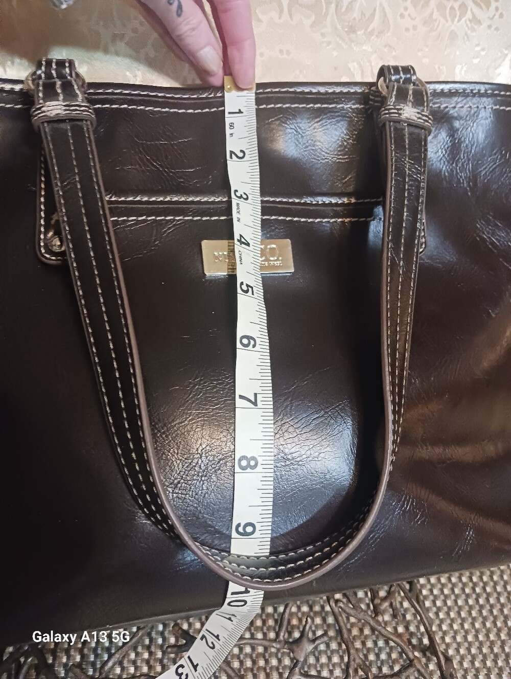Nine & Co. Dark Brown Women's Tote Bag with Contrast Stitching - Picture 4 of 10